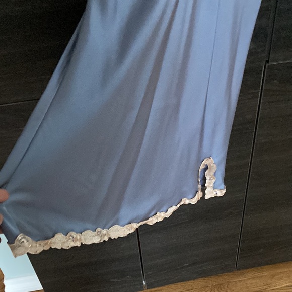 New Grey Blue Negligee w Belted Dressing Gown Edges in Blush Lace Med - Picture 4 of 11